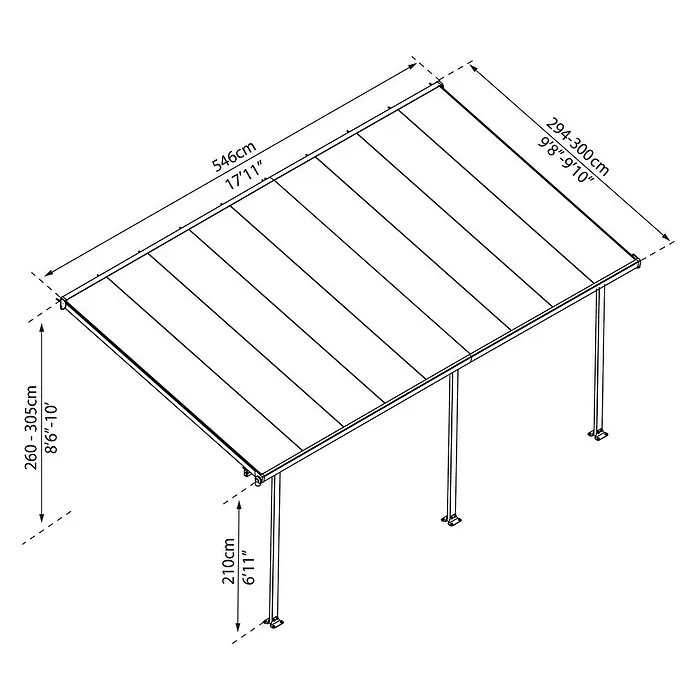 Nadstrešnica za terasu Tuscany LED - Dubina: 3 m, Š x V: 5,46 x 2,1 m, Antracit siva