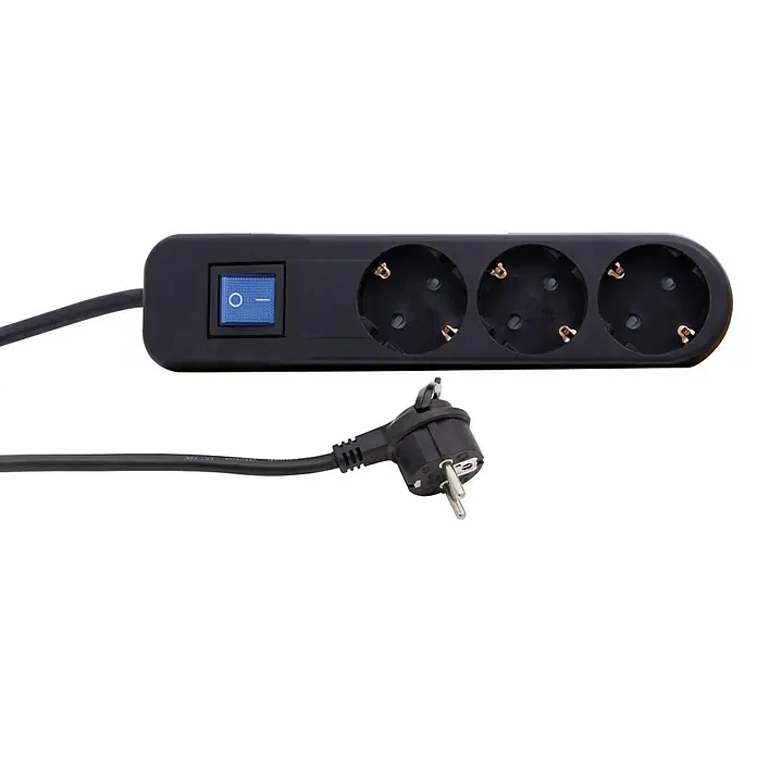 REV Produžni kabel s utičnicama - 3-struko, Crno-sive boje, Dužina kabela: 1,4 m, 3.500 W, Prekidač za uključivanje / isključivanje - Pogled sprijeda