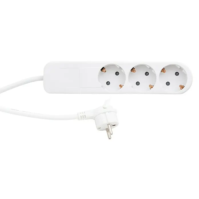 REV Produžni kabel s utičnicama - 3-struko, Bijelo-sive boje, Dužina kabela: 1,4 m, 3.500 W - Pogled sprijeda