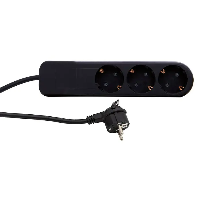 REV Produžni kabel s utičnicama - 3-struko, Crno-sive boje, Dužina kabela: 1,4 m, 3.500 W - Pogled sprijeda