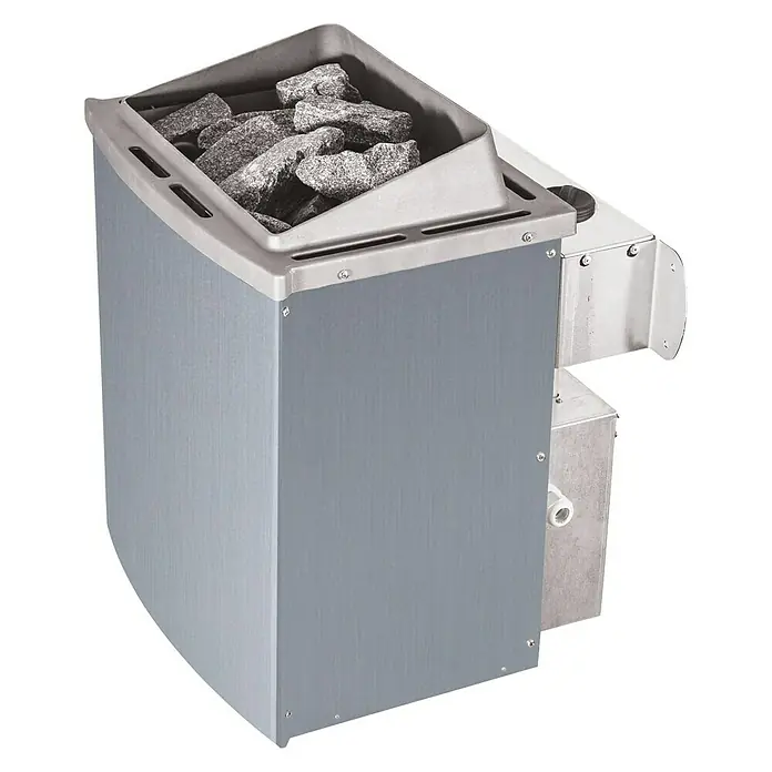Karibu Massivholzsauna Jada - Mit 9 kW Saunaofen mit integrierter Steuerung, Ohne Dachkranz, Material Tür: Ganzglas Bronze, 146 x 196 x 187 cm - Linke Seitenansicht