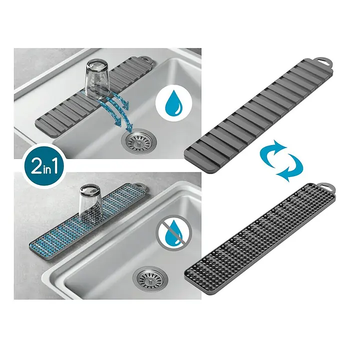 Metaltex Abtropfmatte Gravity Slim - 8 x 40 cm, Grau - Anwendungsbeispiel
