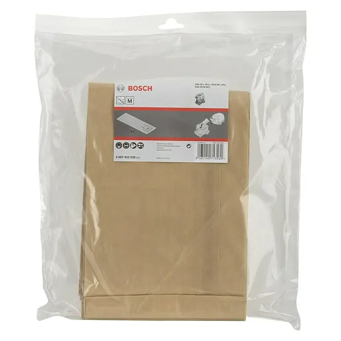Bosch Papierfiltertüten - 5 Stk., Passend für: Bosch Nass-Trockensauger GAS 35er-Serie - Ansicht von oben