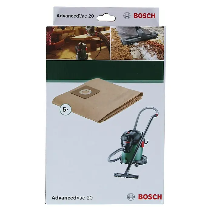 Bosch Papierfiltertüten - 5 Stk., Passend für: Bosch Nass-Trockensauger AdvancedVac 20 - Vorderansicht