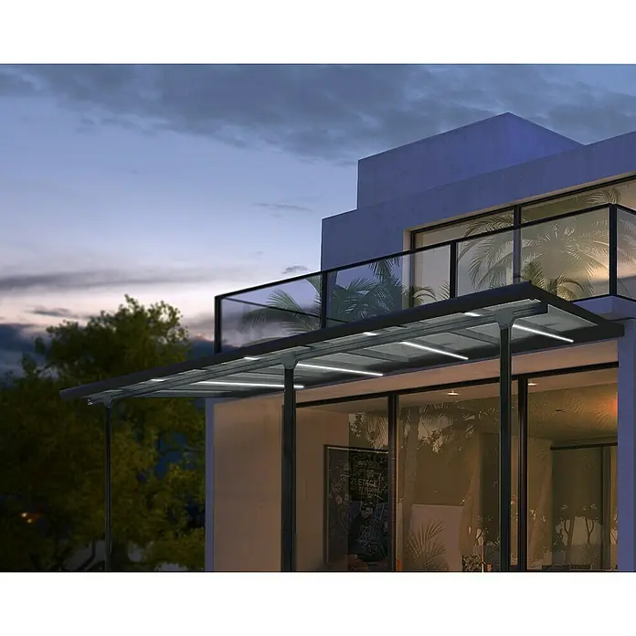Nadstrešnica za terasu Tuscany LED - Dubina: 3 m, Š x V: 5,46 x 2,1 m, Antracit siva - Živopisni prikaz