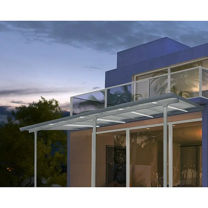Nadstrešnica za terasu Tuscany LED - Dubina: 3 m, Š x V: 5,46 x 2,1 m, Bijele boje - Živopisni prikaz