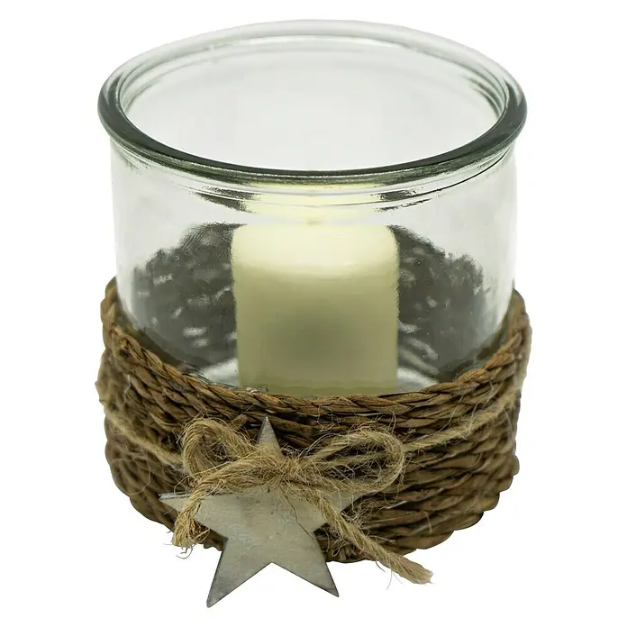 Windlicht mit Kordel - Ø x H: 10 x 10 cm, Glas - Vorderansicht