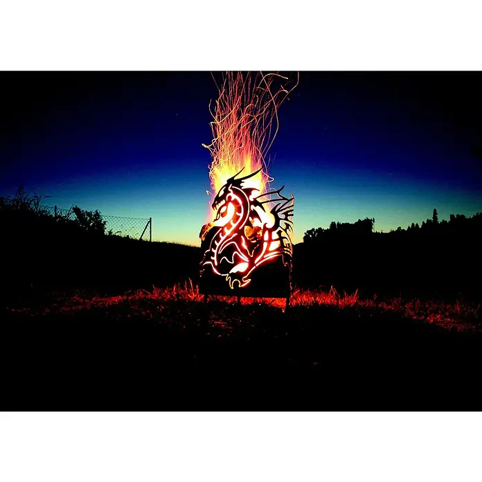 Ferrum Art Design Feuerschale Drachenkopf - Ø x H: 40 x 56 cm, Metall, Edelrost - Stimmungsaufnahme