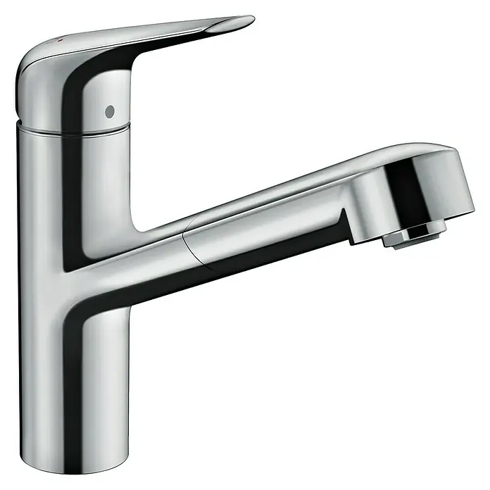 Hansgrohe Spültischarmatur Focus M42 - Chrom, Glänzend, Ausziehbare Brause - Linke Seitenansicht