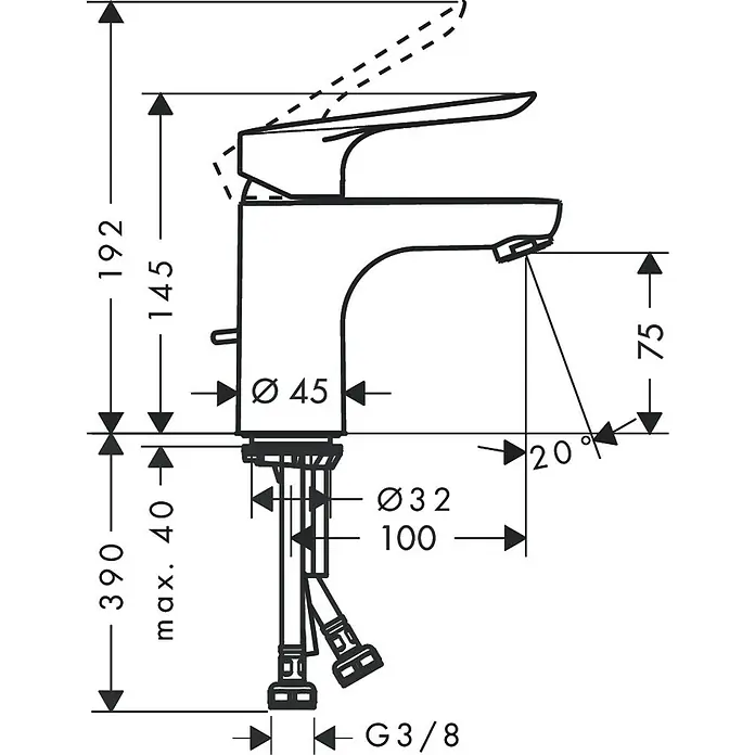 Hansgrohe Logis E Waschtischarmatur 70 - Höhe: 14,5 cm, Chrom - Skizze