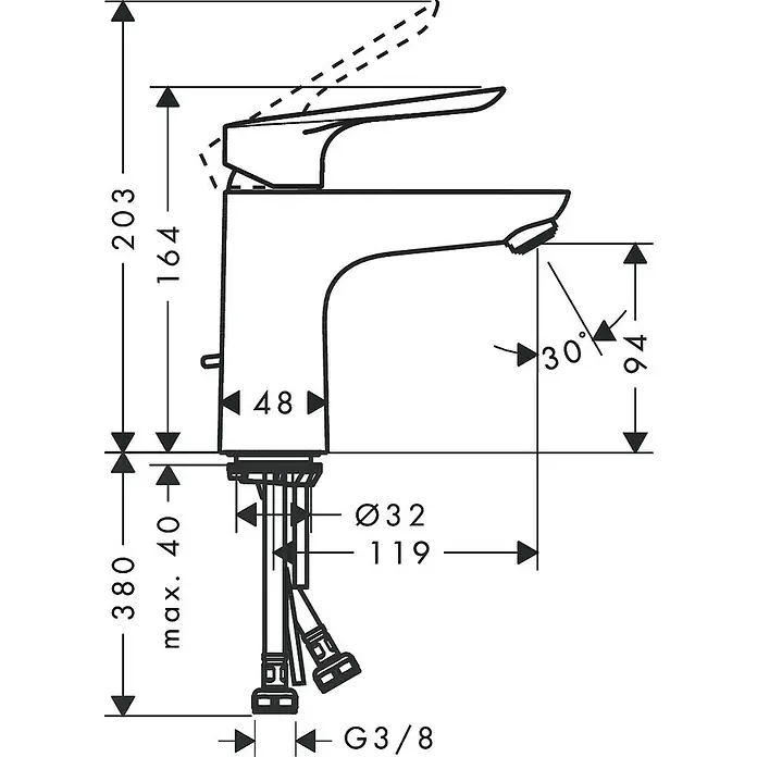 Hansgrohe Logis E Waschtischarmatur 100 - Höhe: 16,4 cm, Chrom - Skizze