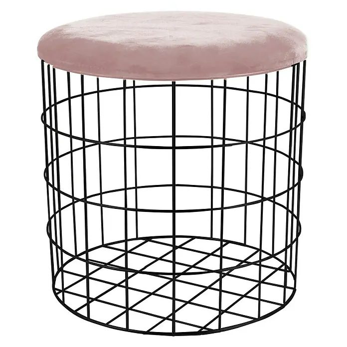 Korb Rund mit Deckel - Ø x H: 38 x 38 cm, Rosa, Schwarz, Samt - Vorderansicht