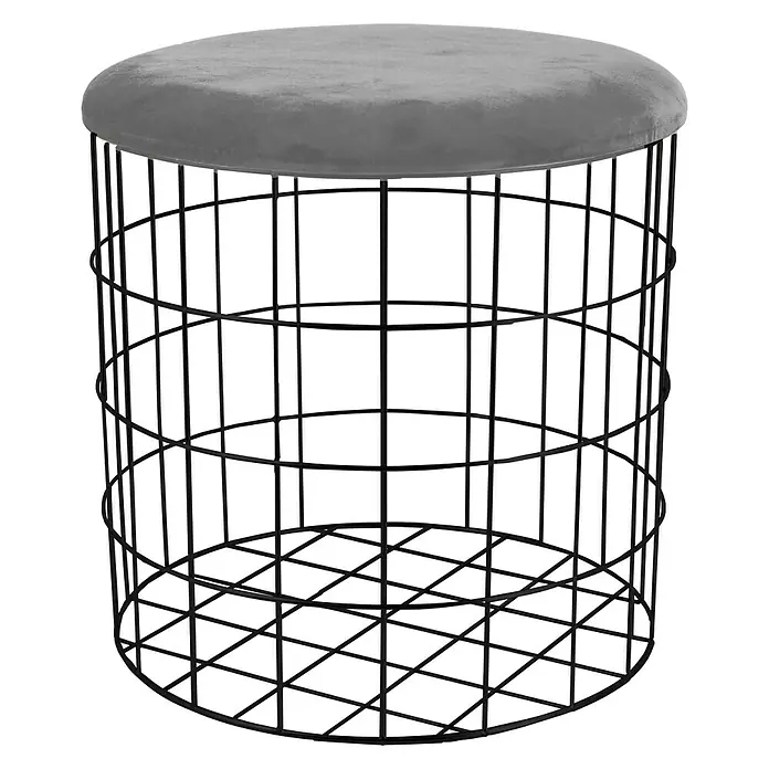 Korb Rund mit Deckel - Ø x H: 28 x 28 cm, Grau, Schwarz, Samt - Vorderansicht