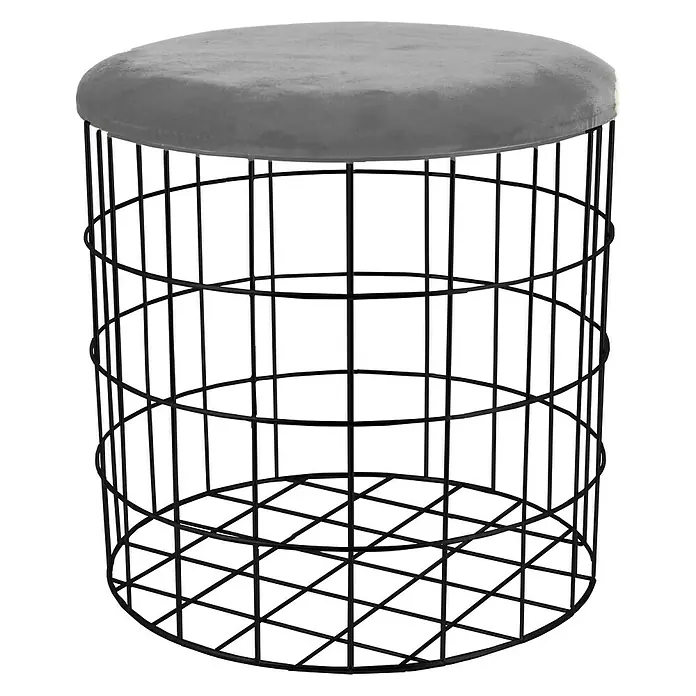 Korb Rund mit Deckel - Ø x H: 38 x 38 cm, Grau, Schwarz, Samt - Vorderansicht