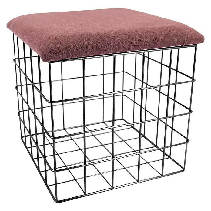 Korb mit Deckel - 33 x 33 x 33 cm, Rosa, Schwarz, Samt - Vorderansicht