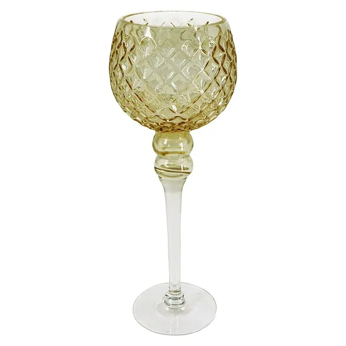 Kerzenhalter - Gelb, Glas, Ø x H: 13 x 35 cm - Vorderansicht