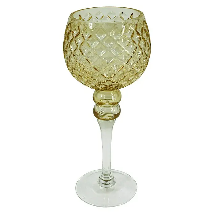 Kerzenhalter - Gelb, Glas, Ø x H: 13 x 30 cm - Vorderansicht