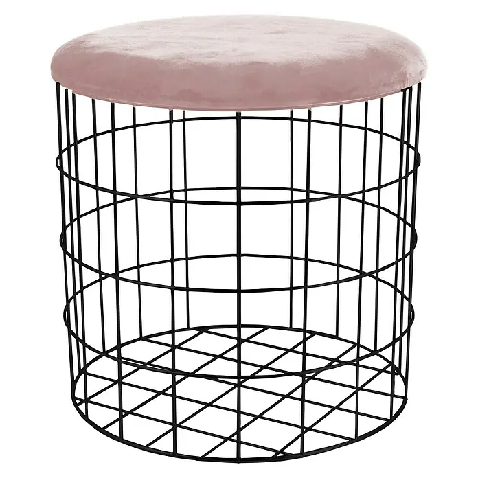 Korb Rund mit Deckel - Ø x H: 28 x 28 cm, Rosa, Schwarz, Samt - Vorderansicht