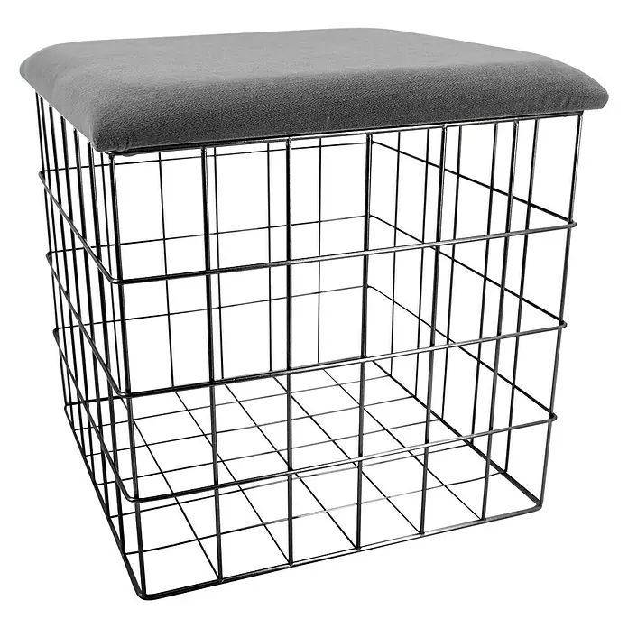 Korb mit Deckel - 38 x 38 x 38 cm, Grau, Schwarz, Samt - Vorderansicht