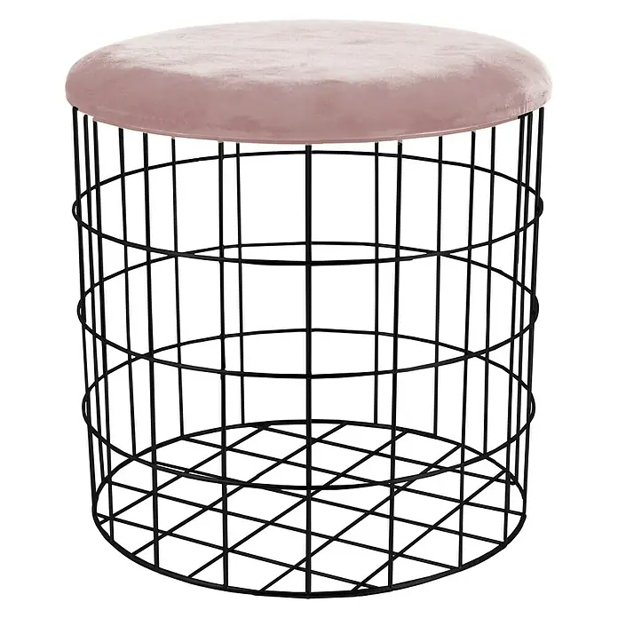 Korb Rund mit Deckel - Ø x H: 33 x 33 cm, Rosa, Schwarz, Samt - Vorderansicht