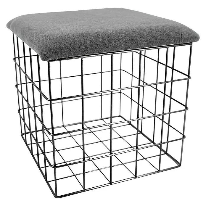 Korb mit Deckel - 33 x 33 x 33 cm, Grau, Schwarz, Samt - Vorderansicht