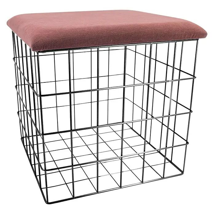 Korb mit Deckel - 38 x 38 x 38 cm, Rosa, Schwarz, Samt - Vorderansicht