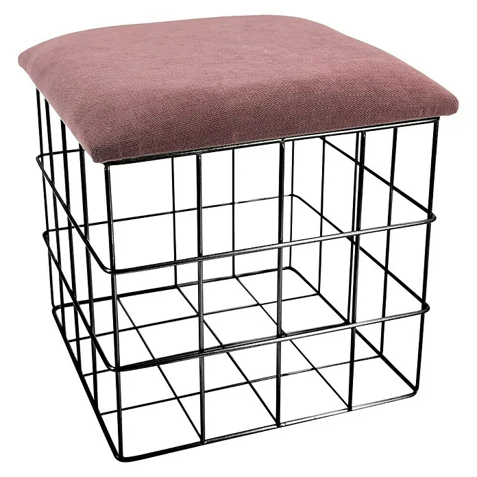 Korb mit Deckel - 28 x 28 x 28 cm, Rosa, Schwarz, Samt - Vorderansicht