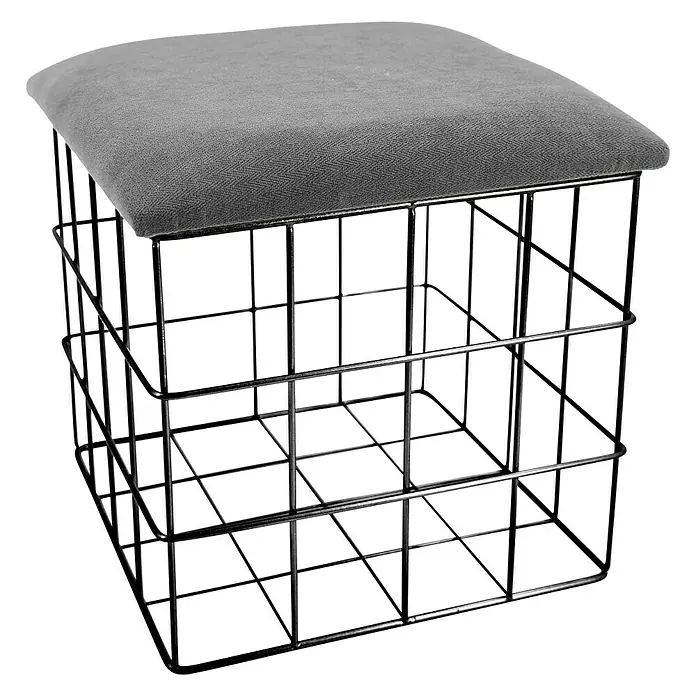 Korb mit Deckel - 28 x 28 x 28 cm, Grau, Schwarz, Samt - Vorderansicht