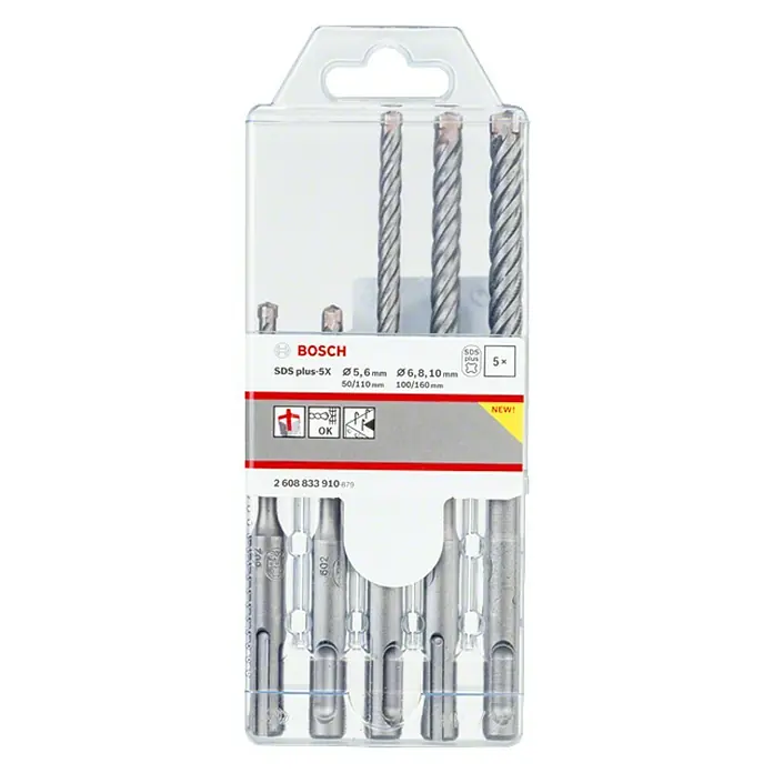 Bosch Set de brocas para hormigón SDS-Plus 5X - 5 pzs., Diámetro: 5 mm - 10 mm - Vista frontal