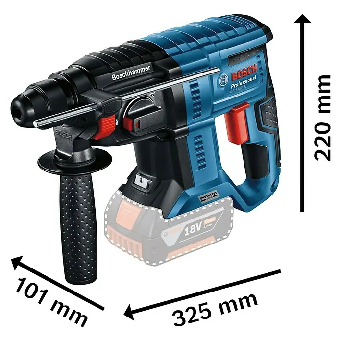 Bosch Professional Akku-Kombihammer GBH 18V-21 - 18 V, 2 Akkus, 4 Ah, Leerlaufdrehzahl: 1.800 U/min, Einzelschlagstärke: 2 J - Rechte Seitenansicht