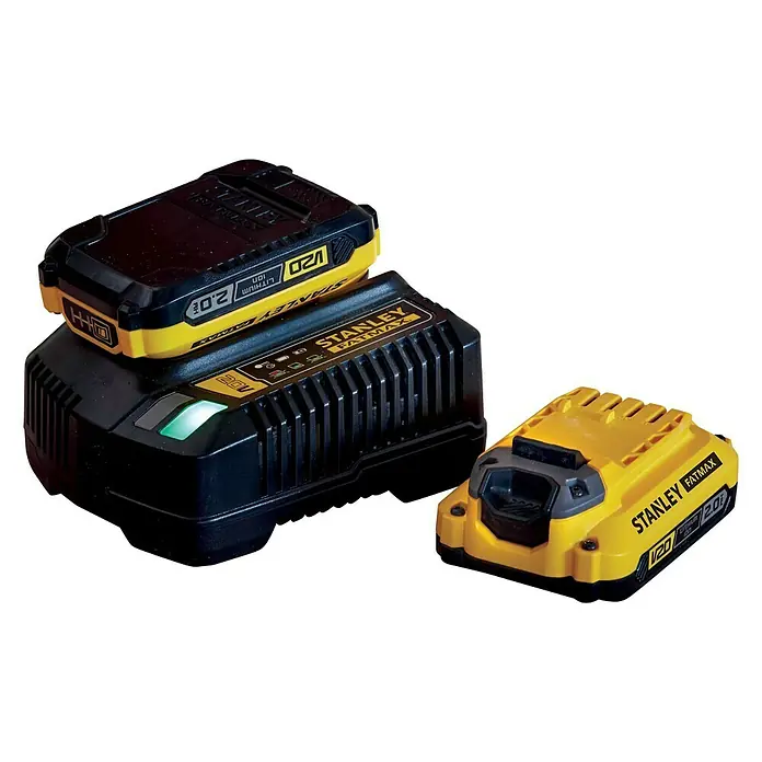 Stanley FatMax Batería y cargador SFMCB12D2 - 18 V, 2 baterías, 2 Ah - Vista de perfil derecho