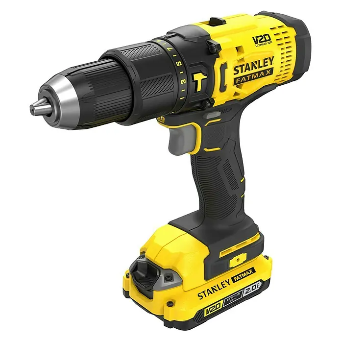 Stanley FatMax Taladro percutor de batería SFMCD711D2F-QW - 18 V, 2 baterías, 2 Ah, 1.500 r.p.m. - Vista de perfil derecho