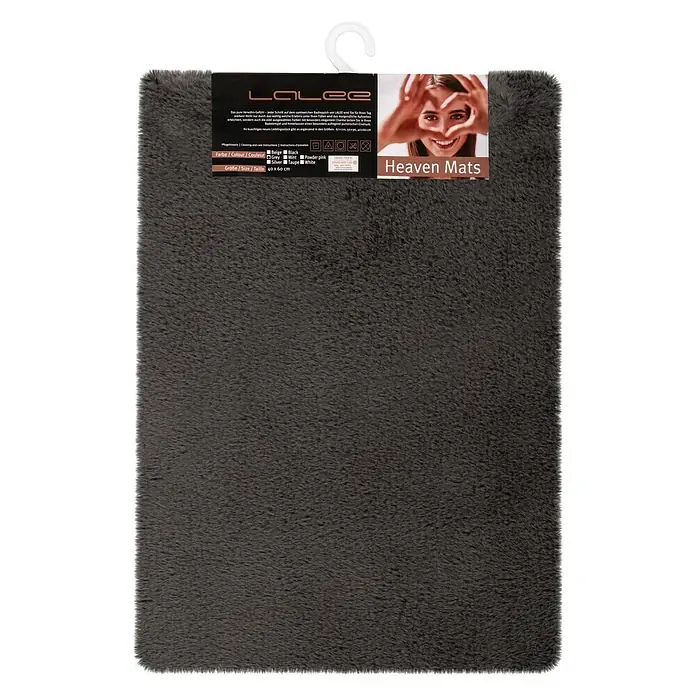 Badteppich Happy - 40 x 60 cm, Grau, 100% Polyester - Draufsicht