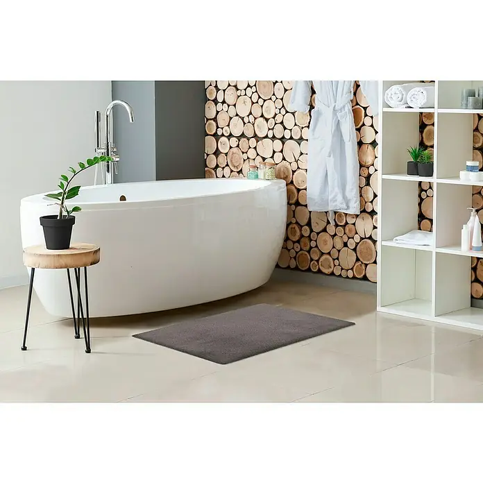 Badteppich Happy - 40 x 60 cm, Grau, 100% Polyester - Stimmungsaufnahme