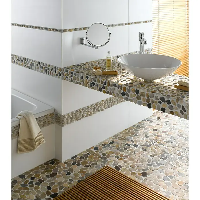 Mosaikfliese Kiesel XKS 404 - 31,5 x 31,5 cm, Beige/Grau, Matt - Stimmungsaufnahme