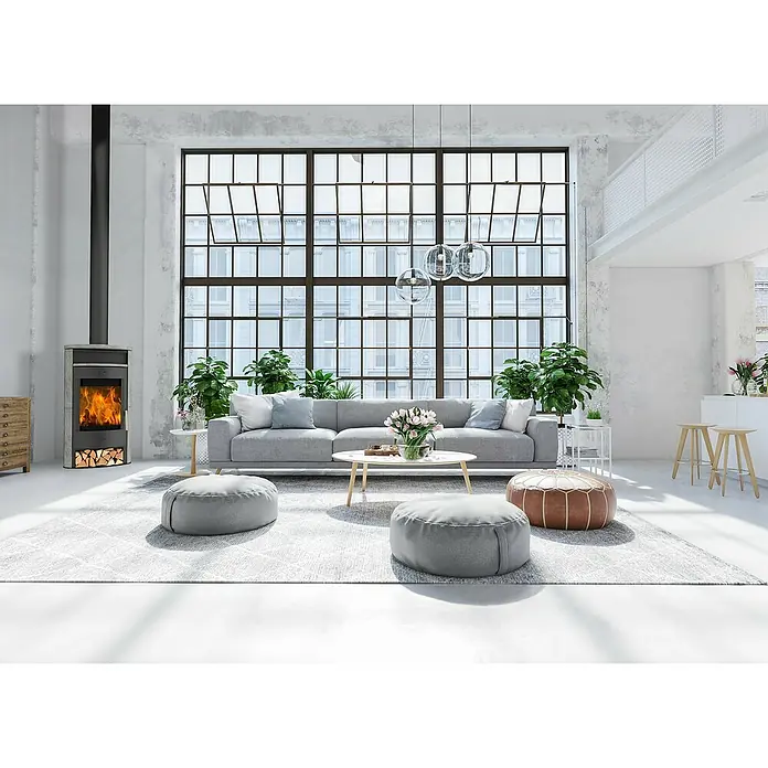 Fireplace Kaminofen Jakarta Speckstein - 6 kW, Raumheizvermögen: 108 m³, Material Abdeckung: Speckstein, Grau - Stimmungsaufnahme