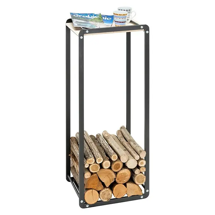 Holzregal Ike - L x B x H: 44,5 x 29,4 x 115 cm, Stahl, Schwarz - Linke Seitenansicht
