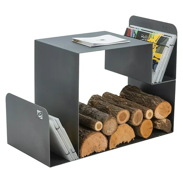 Holzregal Kubo 2.0 - 70,4 x 34,8 x 52,3 cm, Stahl, Schwarz - Linke Seitenansicht
