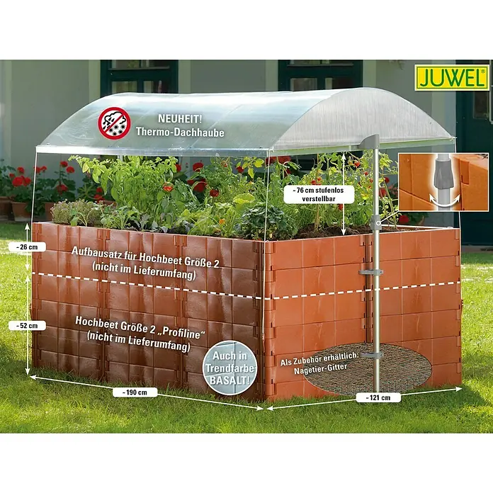 Juwel Hochbeet-Abdeckung - L x B x H: 190 x 121 x 76 cm, Terracotta, Aluminium - Rechte Seitenansicht