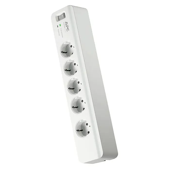 Schneider Electric Base de enchufe múltiple protectora - x 5, Blanco, Longitud del cable: 1,8 m, 2.300 W - Vista angular