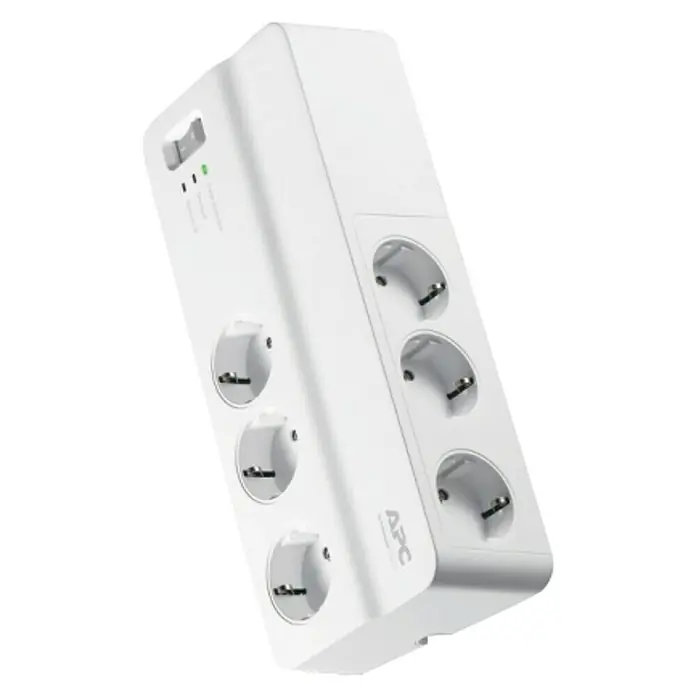 Schneider Electric Base de enchufe múltiple protectora - x 6, Blanco, Longitud del cable: 2 m - Vista angular