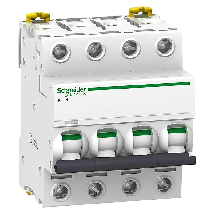 Schneider Electric Magnetotérmico automático 4 P - Características de disparo: C, 63 A, 4 polos - Vista angular