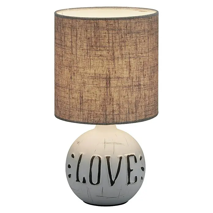 Reality Leuchten Lámpara de sobremesa redonda Esna Love - 40 W, Ø x Al: 165 mm x 31 cm, Gris/Marrón, E14 - Vista frontal