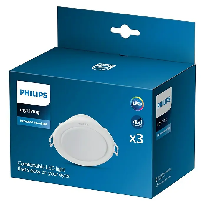 Philips Downlight LED empotrable redondo Meson - 3 ud., 16,5 W, Ø x Al: 9,5 x 4,55 cm, Blanco neutro - Vista angular