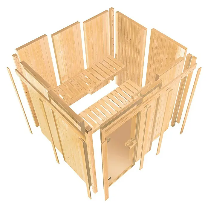 Karibu Elementsauna Arvika - Ohne Ofen, Ohne Dachkranz, Material Tür: Ganzglas Bronze, 231 x 231 x 198 cm - Ansicht von oben