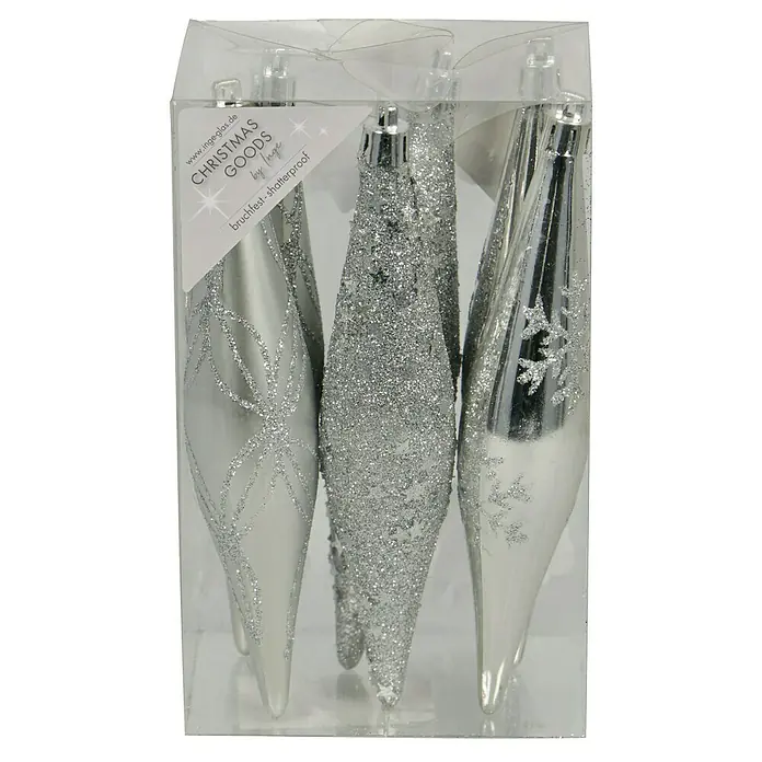 Christbaumschmuck - Silber, Kunststoff, 6 Stk. - Vorderansicht