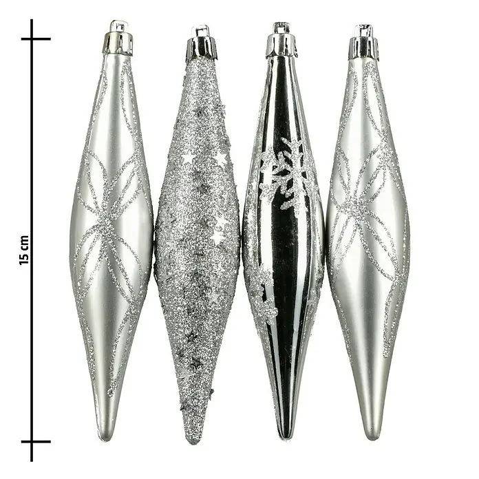 Christbaumschmuck - Silber, Kunststoff, 6 Stk. - Vorderansicht