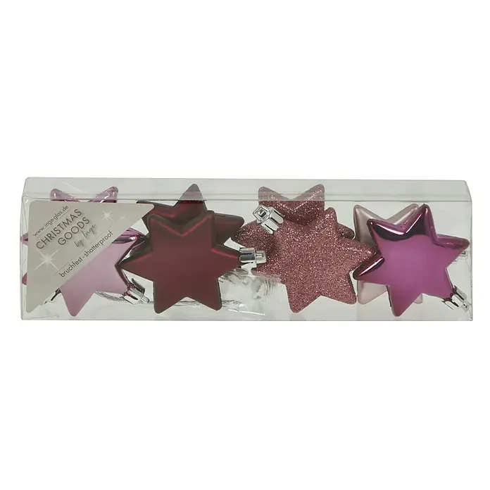 Christbaumschmuck Stern Berry Kiss - Rosa, Rot, Kunststoff, Stern, 8 Stk. - Vorderansicht