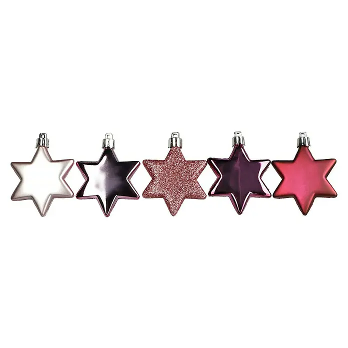 Christbaumschmuck Stern Berry Kiss - Rosa, Rot, Kunststoff, Stern, 8 Stk. - Vorderansicht
