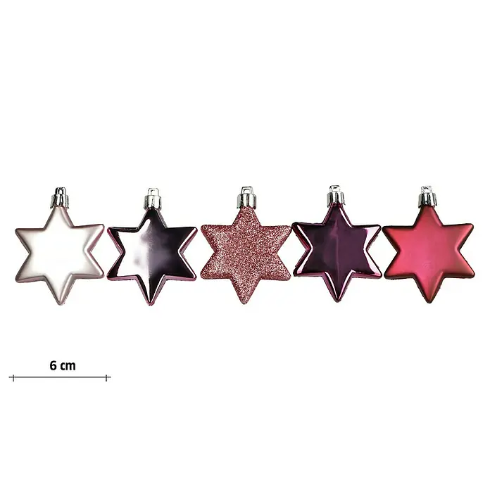 Christbaumschmuck Stern Berry Kiss - Rosa, Rot, Kunststoff, Stern, 8 Stk. - Vorderansicht